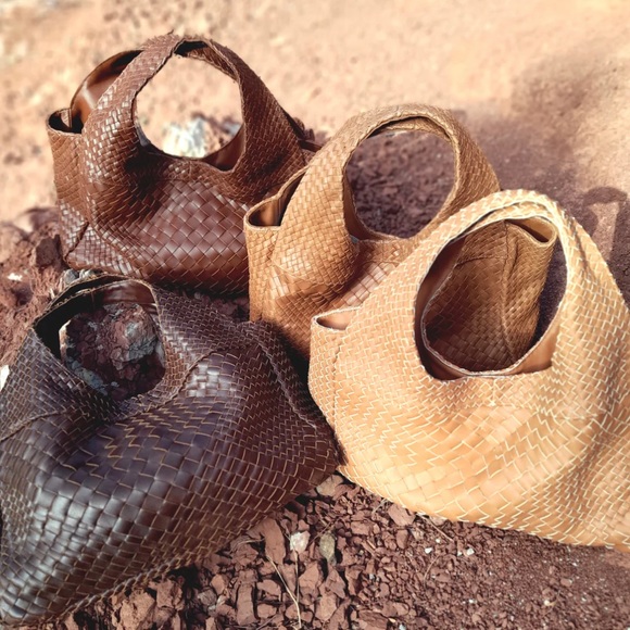 Claramonte Pablo Leather Woven Bag, dark brown, like new - Picture 2 of 8